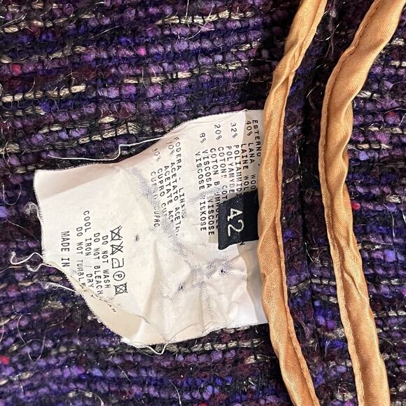 Etro Jacket Womens 42 Purple Wool Blend Belted Velvet Trim Embroidered Milano - Picture 9 of 9